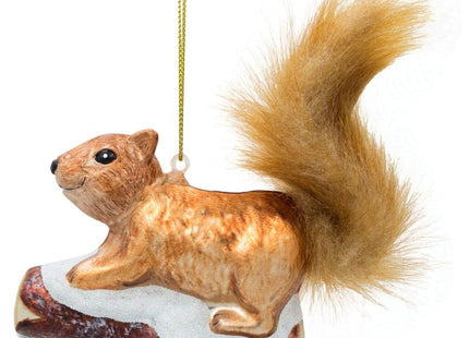 Squirrel on Snowy Branch Glass Christmas Ornament