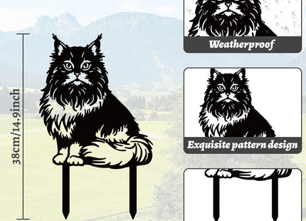 WADORN Maine Coon Cat Metal Decorative Garden Stakes, Black Cute Maine Coon Cat Outdoor Statues Silhouette Funny Cats Lover Gifts Stakes Ornaments for Yard Art Garden Patio Backyard Lawn Decoration