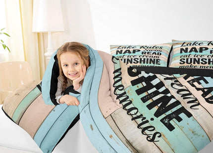 Erosebridal Lake House Queen Comforter Set for Boys, Retro Wood Grain Bedding Rustic Farmhouse Quilted Duvet for Kids Girls Boys Teens Adult Bedroom Decor, Wooden Door Fences Quilt, Lake Lovers Gifts