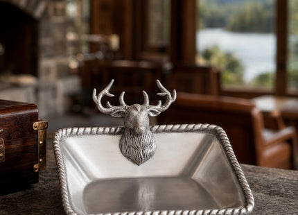Arthur Court Elk Head Nut Bowl - Lodge Style Aluminum Serving Dish for Snacks - 6.5 Inch