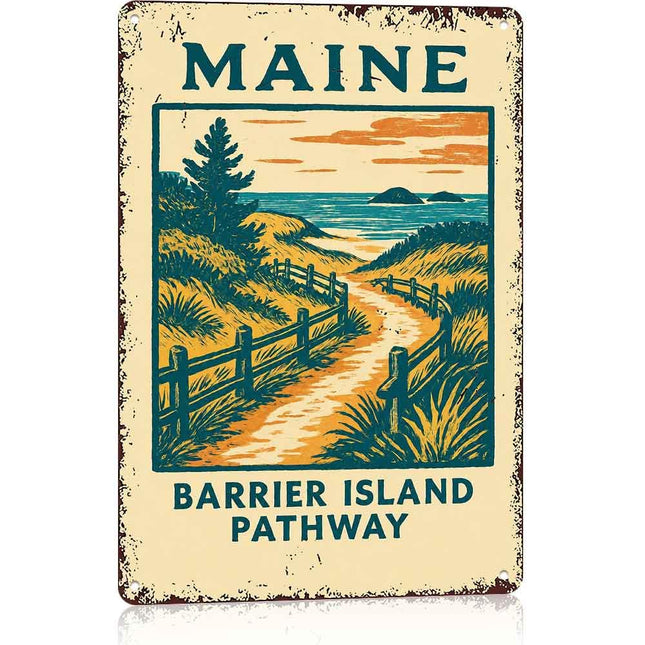 12X8in Maine Coastal Scenery Vintage Wall Decor Aluminum Metal Sign