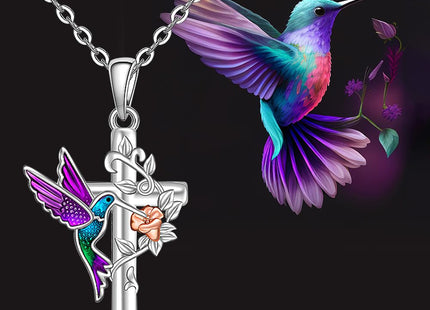 Fenthring Hummingbird Necklace for Women Cross Sterling Silver