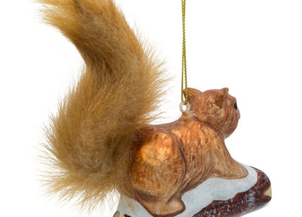 Squirrel on Snowy Branch Glass Christmas Ornament