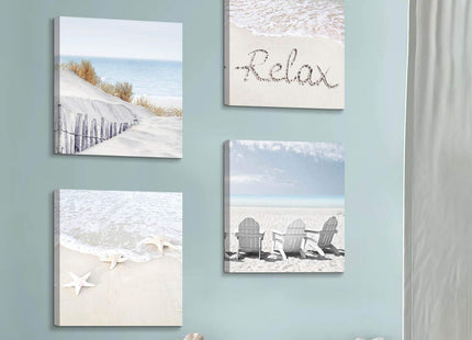 Coastal Beach Wall Art, Ocean Starfish Canvas Picture Set, 16x16 4 Panels