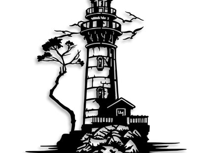 LIYOUYA Lighthouse Metal Wall Decor - Nautical Sea View Room Decor Black Wall Art Home Decor for Living Room, Bedroom, Dining Room, Porch (Black)