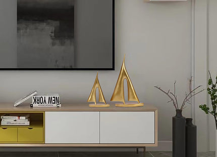 Dawbun 2 Pack Gold Sailboat Decor Boat Sculpture for Home Decor Modern Boat Statue Decorative Nautical Decoration for Living Room Bookshelf Shelf Table Office