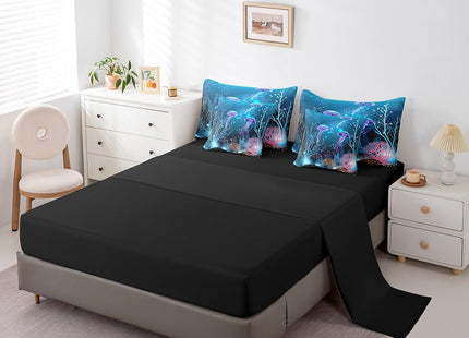 Erosebridal Gradient Jellyfish King Comforter Set 7pcs Sea Animal Bedding Comforter Sets, Underwater World Bed in a Bag Ocean Theme Bedding Set, Marine Beach Bed Sheets Set Coastal Room Decor