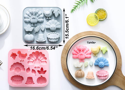 2 Pcs Fall Thanksgiving Chocolate Mold Autumn Pumpkin Turkey Silicone Molds