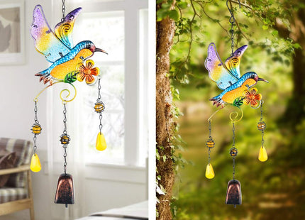 Hummingbird Wind Chimes Bells, Outdoor Windchimes Indoor Stained Glass Wind Chime Metal Hummingbird Suncatcher for Window, Garden, Yard, Patio, Lawn Decoration (Hummingbird Copper Bell)