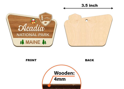 Acadia National Park Wooden Ornament, Acadia Mountain Landscape Scene Bear Decor for Christmas Tree, USA National Park Gifts for Travelers, Hiking Lovers, Keepsake Souvenirs for Family, Friends