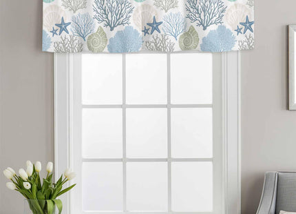Ocean Theme Coral Shell Starfish Window Valance for Kitchen,Teal Blue Marine Sealife Rod Pocket Curtain Valances Short Curtains Drapes Panel,Coastal Window Treatment Topper for Living Room 42x12in