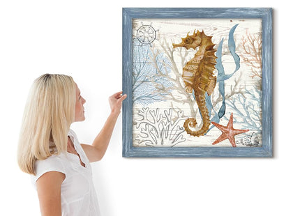 arttitue Seahorse Framed Wall Art, Ocean Sea Life Picture Decor, 24x24 Inch