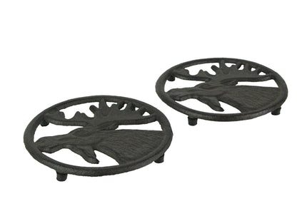 Things2Die4 Set of 2 Cast Iron Moose Trivets Decorative Kitchen Home Decorations Lodge Decor, Brown