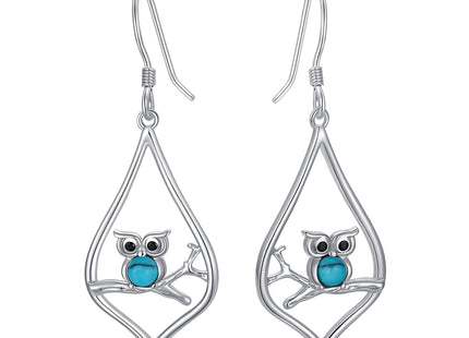 Owl Earrings Sterling Silver Cute Animal Turquoise Dangle Drop Earrings Owl Jewelry Gifts for Women Birthday