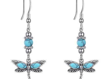 AOBOCO Sterling Silver Turquoise Dragonfly Earrings for Women Dangle Turquoise Leverback Earrings Jewelry Birthday Mothers Day Gifts for Mom (Dragonfly)