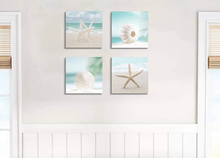 ARTISTIC PATH Beach Seashell Picture Canvas Wall Art, 12"x12"x4 PCS