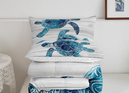 Erosebridal Sea Turtle Twin Comforter Set,Turtle Bedding Comforters & Sets for Kids Girls Boys Aqua Blue Beach Turtle Duvet Turtle Gifts for Women Men Turtle Lovers Retro Wooden Decor 2 Pieces