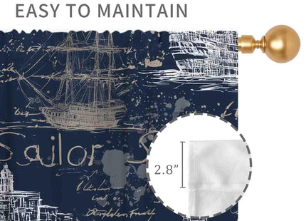 Vintage Nautical Curtains, Marine Coastal Sailboat Compass Anchor Ocean Beach Old Pirate Map Navy Blue Blackout Retro Drapes for Bedroom Living Room Kitchen Bathroom Window 2 Panels, 42"x45" Inch