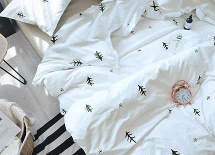 BuLuTu Kids Duvet Cover Full Size Cotton White/Grey,Premium Boys Girls Bedding Sets Twin,Single Bed Comforter Cover Zipper Closure,Forest Tree Print Pattern,Super Soft,Breathable,No Comforter