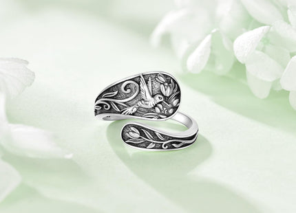 AXOMY Hummingbird Spoon Ring 925 Sterling Silver Adjustable Hummingbird Thumb Rings Hummingbird Jewelry Gift for Women Mother