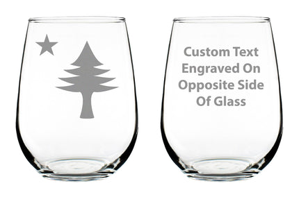 Custom Old Maine Flag - Personalized Stemless Wine Glass - Original 1901 State of Maine Flag Gifts for Women & Men Mainers - Large 17 Ounce - Customized Wine Glass Gift