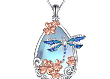 KQF Dragonfly Necklace for Women Sterling Silver Moonstone Jewelry Dragonfly Pendant Necklace for Women Teens