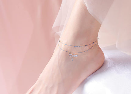 Dragonfly Layered Anklet 925 Sterling Silver Dragonfly Ankle Bracelet