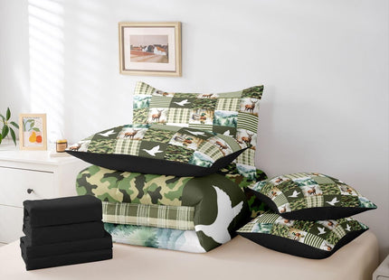Erosebridal Green Camo Twin Comforter Set with Sheets | Mallard Duck Camo Deer 7-Piece Bedding Set Mens Country Camouflage Bed in a Bag, Woodland Animals Farmhouse Bed Sets,Cabin Duck Hunting Decor