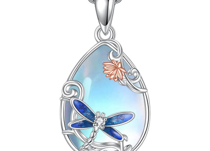 LUHE Dragonfly Necklace 925 Sterling Silver Moonstone Pendant Necklace Dragonfly Jewelry Gifts for Women