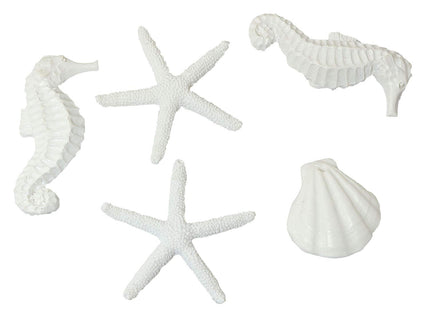 RLECS 15pcs White Resin Pencil Finger Starfish Seahorse & Seashells Set Decorative Ornaments for Wedding Decor, Home Decor and Craft Project
