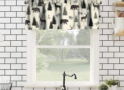 Camouflage Forest Curtain Valances,Rustic Country Bear Deer Pinecone Print Window Valance,Farmhouse Style Short Window Treatments for Bedroom Living Room Kitchen,54x18in