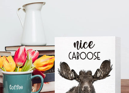 SJNH Funny Wood Sign - Caboose Moose Decor for Bathroom, Toilet, Restroom or Home Tabletop, Desk - Farmhouse Style