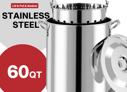 60QT Crawfish Boiler | Stainless Steel Seafood Boil Pot with Basket