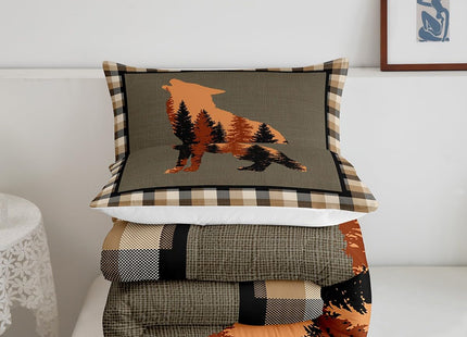 Feelyou Wolf Comforter Set for Girls Boys Kids Cute Wolf Wild Animals Comforter Room Rustic Cabin Country Bedding Set Nature Wildlife Bear Brown Duvet Set Room Decor Quilt Set Queen Size