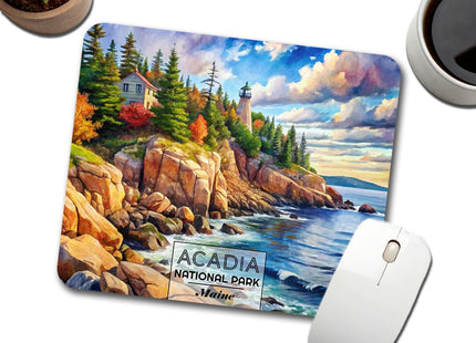 Acadia National Park Maine Watercolor Low Profile Mouse Pad Mat