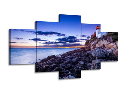 Maine Acadia National Park Wall Art Bass Harbour Head Light Wall Decor USA Scenery Canvas Print USA Landscape Paintings Rural Pictures Posters for Living Room Office Frame(60''Wx32''H)