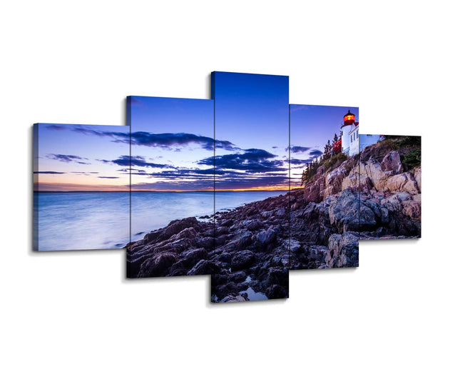 Maine Acadia National Park Wall Art Bass Harbour Head Light Wall Decor USA Scenery Canvas Print USA Landscape Paintings Rural Pictures Posters for Living Room Office Frame(60''Wx32''H)