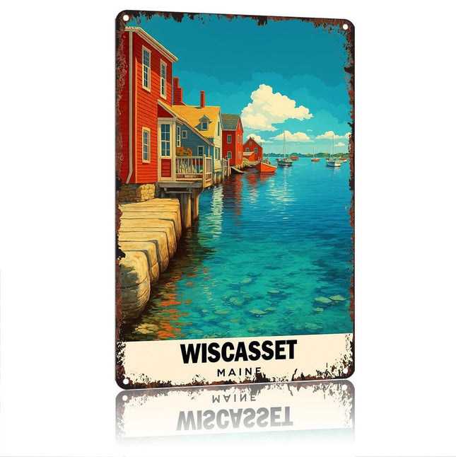 Vintage Wiscasset Maine Harbor Decor, Aluminum Metal Sign, 12x8 Inch, Retro Coastal Town Waterfront Wall Art, Rustic Decor for Home Garage Bar Cafe Man Cave, Waterproof Weather Resistant Outdoor