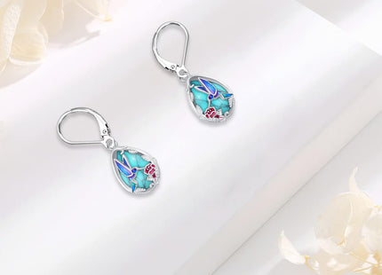 LOOVE Hummingbird Earrings Sterling Silver Filigree Turquoise Earrings Bird Dangle Earrings for Women Teardrop Leverback Earrings Hummingbird Jewelry Turquoise Gifts