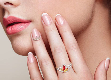 Fenthring Red Cardinal Gifts Rings for Women Sterling Silver Cardinal Ring