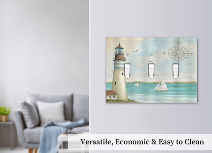 Nautical Lighthouse Ocean Coastal Compass 3 Gang Light Switch Covers Decorative Triple Toggle Wall Plate Electrical Faceplate Switchplate for Country Bathroom Bedroom Home Decor