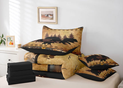 Erosebridal Camo Hunting Brown Black Bear Comforter Set Queen Size 7 Pieces