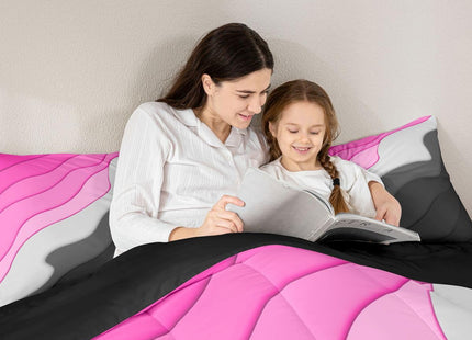 Erosebridal Girls Pink Ombre Comforter Set Full Minimalism Art Bedding Set, Abstract Marine Ocean Wave Bedding Comforter Sets Summer Beach Duvet Insert, Aesthetic Artwork Quilted Duvet Microfiber