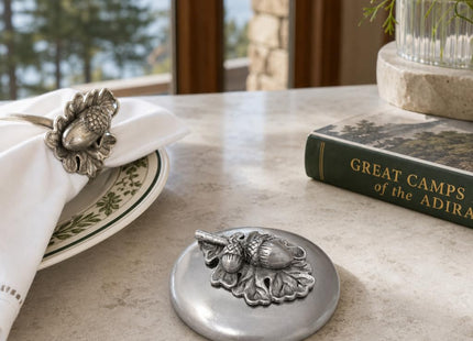 Arthur Court Acorn Oak Leaf Napkin Weight | Decorative Metal Napkin Holder for Outdoor Use | 3.75 Inch Diameter