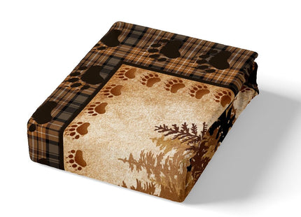 Castle Fairy Bear Print Bed Sheet Set for Boys Girls,Wild Animal Hunt Pine Trees Retro Bed Sheet Set Full Size Bedding Set,Rustic Grid Plaid Cabin Decor Fitted Sheet and 1 Flat, 2 Pillow Sham