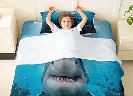 Feelyou Shark Bed Sheet for Kids Ocean Creature Sheet Set Sea Animal Fitted Sheet 1 Flat Sheet & 1 Sheet with 1 Pillowcase (Twin)