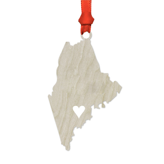 Andaz Press Laser Engraved Wood US State Christmas Ornament, Cut Out Heart Home Home, Maine, 1-Pack, Includes Ribbon and Gift Bag