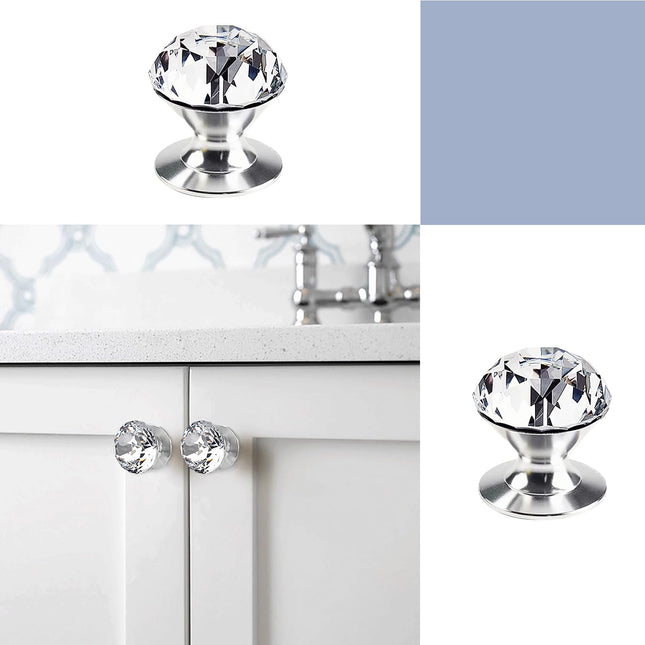 Elistonie Self-Adhesive Crystal Knobs Self Stick Diamond Shaped Crystal Pulls Mirror Doors Knobs Drill Free Handle for Medicine Cabinet Glass Sliding Doors Cupboard Fish Tank Lid Terrarium