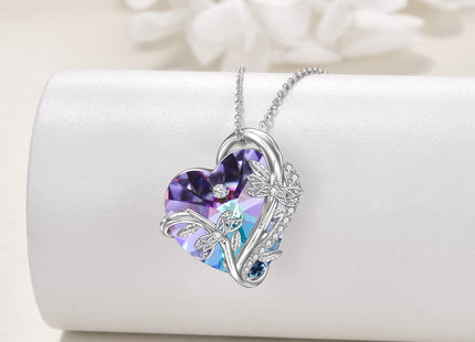 WINNICACA Dragonfly Necklace for Women Sterling Silver Heart Crystal Pendant Dragonfly Jewelry for Girlfriend Halloween Birthday Christmas Gift for Women