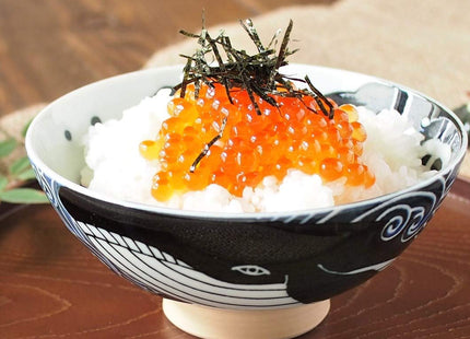 Minorutouki Rice Bowl Extra Large White Wave Whale Blue φ5.8×H2.6in 7.76oz Made in Japan